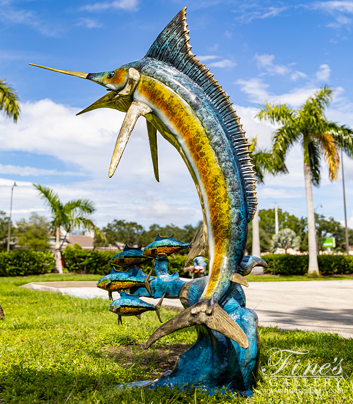 Search Result For Bronze Fountains  - 91 Inch Tall Bronze Marlin Fountain - BF-684